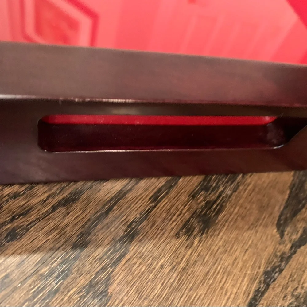 Crate & Barrel Wood and Red Decorative Tray
